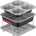 Tefal Set de 3 accesorii Tefal Dail Easy J701S344 pentru friteuze de 4.6 L, invelis antiaderent, otel carbon, tava perforata cu manere si 2 forme, negru g (J701S344)