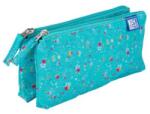 OXFORD Penar Oxford 2 Zip Floral, tip etui dublu, 2 fermoare, culoare turcoaz (5901466233184) Penar