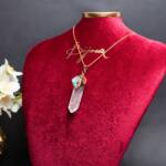Ezera Lant cristale Ira ❤️ cu pandantiv Cristal de Stanca, Varf de Cuart transparent, placat cu aur 18K si Druzy Agate (EZLIRA)