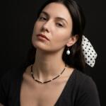 Ezera Colier Choker Lenny din cristale de Agat Negru si Perle Naturale, placat cu aur (CLENNY)