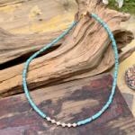 Ezera Colier choker turcoaz din piatra naturala Shoushan, Aisoon, cu perle de apa dulce placat cu aur de 18K (CAIS)