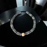 Ezera Bratara snur barbati Alger din Pirita cu charm din inox placat auriu (BBSALG)