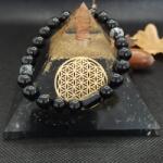 Ezera Bratara barbati pietre naturale de Turmalina si Snow Flake Obsidian, Adal, margele de 8mm (BBADAL8)