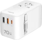 LogiLink Univerzális utazó tápegység, 70 W (PD), 4x csatlakozások + kábel, tűzálló, fehér (PA0357)