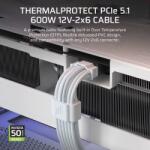 Corsair ThermalProtect PCIe 5.1 600 W 12V-2x6 videokártya-tápkábel, fehér, 65 cm (CP-8920473)