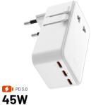 FIXED Ultravékony utazóadapter 45W EU, UK, USA/AUS 3xUSB-C PD 45W, fehér (FIXCT45-3C1A-WH) - mzona