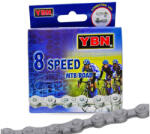  kerékpár lánc 1/2 x 3/32 S8 8 sebesség, 116 tagú. Csap hossz: 7, 3 mm. Kompatibilitás: Shimano, Campagnolo és SRAM. Szín: ezüst-s