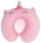 Flippy Perna de Calatorie in Forma de U, Flippy, Pentru Gat si Cap, Umplutura din Spuma cu Memorie, 30x30 cm, Model Unicorn, Accesoriu de Voiaj, Birou, Masina, Sistem Prindere Capse, Roz (133480)