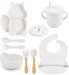 Flippy Set de Diversificare pentru Bebeluși și Copii, Flippy, 10 Piese, din Silicon, cu Bavetă, Farfurie Compartimentată și Bol cu Ventuză, Cană pentru Gustări, Tacâmuri din Lemn și Silicon, Fără Alergeni, A Set pentru masa bebelusi