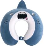 Flippy Perna de Calatorie in Forma de U, Flippy, Pentru Gat si Cap, Umplutura din Spuma cu Memorie, 30x30 cm, Model Rechin, Accesoriu de Voiaj, Birou, Masina, Sistem Prindere Capse, Albastru (133467)