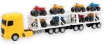 Flippy Dubla Platforma Cu ATV-uri, Cu Frictiune, Lumini Si Sunete, Jucarie Interactiva Trailer Transport 2 In 1, Camion Cu 8 ATV-uri Incluse, Vehicul Off-Road Cu Remorca Dubla, Efecte Luminoase Si Sonore, Pe