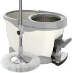 Flippy Set Galeata cu Pedala si Mop Rotativ 360°, Flippy, Cu Actiune Centrifuga x4, Pentru Uz Casnic, Maner din Otel Inoxidabil Telescopic, 2 Capte din Bumbac, 46x30x28 cm, Alb Ivoir (125915)