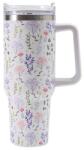 Flippy Cana Termos din Plastic, Flippy, pentru Bauturi Calde si Reci, cu Maner, Imprimeu Floral, Alb, 10x7.6x27.5 cm (131372)