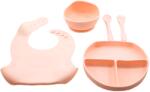 Flippy Set 5 piese diversificare bebelusi si copii din silicon Flippy, baveta, farfurie compartimentata cu ventuza, bol cu ventuza, tacamuri, fara alergeni, roz (125279) Bavata