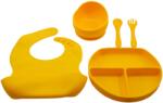 Flippy Set 5 piese diversificare bebelusi si copii din silicon Flippy, baveta, farfurie compartimentata cu ventuza, bol cu ventuza, tacamuri, fara alergeni, galben (125277) Bavata