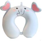 Flippy Perna de Calatorie in Forma de U, Flippy, Pentru Gat si Cap, Umplutura din Spuma cu Memorie, 30x30 cm, Model Elefant, Accesoriu de Voiaj, Birou, Masina, Sistem Prindere Capse, Albastru (133474)