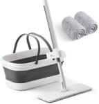 Flippy Mop Plat, Flippy, cu Galeata Pliabila, 2 Rezerve din Microfibra, 127 cm Tija Telescopica, Utilizare Umeda/Uscata, Recipient Lichid, Gri (135130)