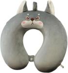 Flippy Perna de Calatorie in Forma de U, Flippy, Pentru Gat si Cap, Umplutura din Spuma cu Memorie, 30x30 cm, Model Husky, Accesoriu de Voiaj, Birou, Masina, Sistem Prindere Capse, Gri (133459)
