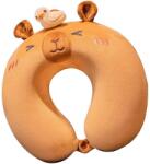 Flippy Perna de Calatorie in Forma de U, Flippy, Pentru Gat si Cap, Umplutura din Spuma cu Memorie, 30x30 cm, Model Capybara, Accesoriu de Voiaj, Birou, Masina, Sistem Prindere Capse, Maro (133463)