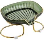 Flippy Savonieră cu Suport, Flippy, Sistem de Scurgere a Apei, Design Elegant cu Margine Aurie, Suport Metalic Inclus, 14 x 8.5 x 9 cm, Verde (164474)