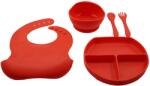 Flippy Set 5 piese diversificare bebelusi si copii din silicon Flippy, baveta, farfurie compartimentata cu ventuza, bol cu ventuza, tacamuri, fara alergeni, rosu (125281) Bavata
