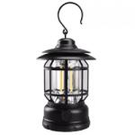 Flippy Lampa portabila camping, Felinar Vintage cu carlig, ABS, Iluminare 21 COB LED, Intensitate reglabila, 5W, Flippy, Negru (124052)