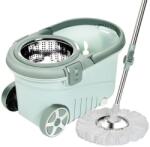 Flippy Set mop rotativ cu galeata Flippy, material plastic si microfibra, o rezerva inclusa, rezistent, cu dop scurgere, vas detasabil, orificiu pentru solutie, pentru interior, capacitate 8 l, verde (125228