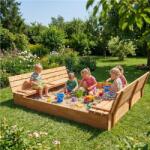 Baby Mix Arenă de nisip din lemn pentru copii cu capac și bănci Baby Mix 180x180 cm