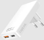 LogiLink Kettős USB aljzat adapter, GaN, 65 W, USB-A, USB-C, extra vékony, fehér (PA0368)