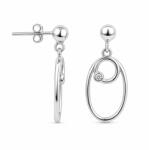 Jolie Silver Cercei din Argint 925, Model Oval Conturat cu Element Spirala si Piatra Decorativa, Sistem de Prindere cu Tija si Fluturas, Argintiu (06772)