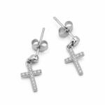 Flippy Cercei Tip Stud din Argint 925, Model Cruce Suspendata, Decor cu Pietre Stralucitoare, Sistem de Prindere cu Tija si Fluturas, Greutate 1.1 g, Argintiu (09324)
