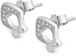 Flippy Cercei Tip Stud din Argint 925, Model Fundita, Suprafata Decorata cu Pietre Stralucitoare, Sistem de Prindere cu Tija si Fluturas, Greutate 1.2 g, Argintiu (05314)