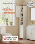 SONGMICS HOME BBC667WJ01 fürdőszobaszekrény szerszámmentes technológiával vintage fehér 30 x 30 x 170 cm (BBC667WJ01)