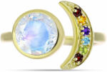  Arannyal Bevont Ezüst Gyűrű Szivárvány Holdkővel és Marokkói Ametiszttel, Y63799/57