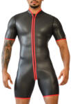 XRUB Neoprene Xrub Rövid Neoprén Catsuit Elülső-hátsó cipzáras Fekete-piros