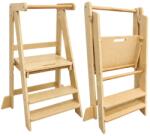 Ginger Home Montessori Tanulótorony Gyermekeknek, Összecsukható Konyhai Segítőállvány, Learning Tower, Biztonságos Gyermek Fellépő, Tömör Natúr Fa, 51x47x91, 5 cm