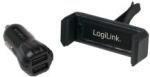 LogiLink USB autós töltőkészlet, 2portos töltő (10W) + tartó (PA0133)