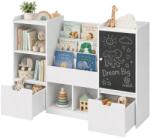 Ginger Home Gyerek Játéktároló Fekete Táblával, Polccal, 2 Fiókkal és 6 Rekesszel, Tömör Fa és MDF, 140x51x80 cm (AT-BTS-2528)
