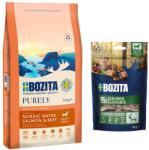  Purely 7, 5kg Bozita Purely Adult Small Grain Free lazac & marha száraz kutyatáp+2x70g Meaty Bits jávorszarvas & kacsa kutyasnack ingyen