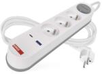 EMOS Cablul prelungitor EMOS de 2 m, 3 prize, întrerupător, 1×USB-A + 1×USB-C, 1, 5 mm2, alb (P1312FC)