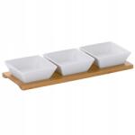 Kela 3 négyzet alakú porcelán tál bambusz alátéttel (KE-12261)