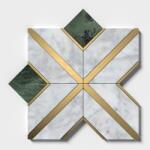 Settimo Mozaic Arlo Waterjet marmura alba White Carrara - marmura Verde Tia, insertii alama, 30, 3x30, 3x1 cm (TK004)
