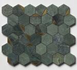 Settimo Mozaic Hexagon Waterjet marmura Verde Tia, insertii alama, 26x29, 8x1 cm (TK007)
