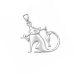 Flippy Pandantiv din Argint 925, Model Pisica Pescar, Bijuterie Decorativa cu Undita, Peste Suspendat si Design Conturat, Argintiu (116720)