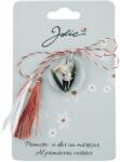 Flippy Martisor Traditional din Acril, Jolie, Model Rotund Floare Alba, cu Snur Impletit Alb/Rosu, Pandantiv 2 cm (134853)