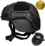 Linovit Cască tactică balistică MICH NIJ IIIA, Rezista la proiectile de 9mm, . 357 SIG și . 44 Magnum, compatibila NVG, Șină FAST, Sistem reglaj 360°, Material Aramid ultra-rezistent, Marime L, Negru (CTANCUL