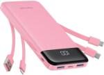 Charmast W1148 5V 3A 10000 mAh powerbank beépített USB-A / USB-C / Lightning / Micro USB kábelekkel, rózsaszín