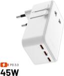 FIXED Voyager Travel GaN Slim, EU/UK és USA/AUS, 3×USB-C és USB kimenet, PD 45 W, fehér (FIXCT45-3C1A-WH)