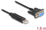  Delock USB 2.0 Soros RS-232 adapter, Sub-D 9 tűs aljzat, csavaros rögzítéssel, kompakt csatlakozóházzal, 1, 8 m, FTDI chippel (67382) - pepita
