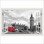 MÉDIA Öntapadó fotótapéta London ablak, piros busz, fekete-fehér, 150 x 100 cm (FOTOTAP15361)
